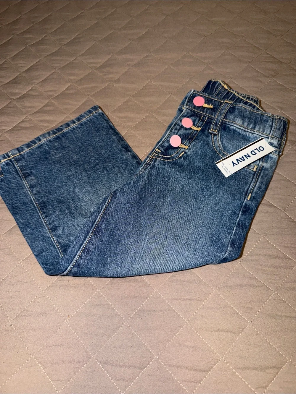 Old Navy Blue Kids Denim Jeans with Pink Button Detail
